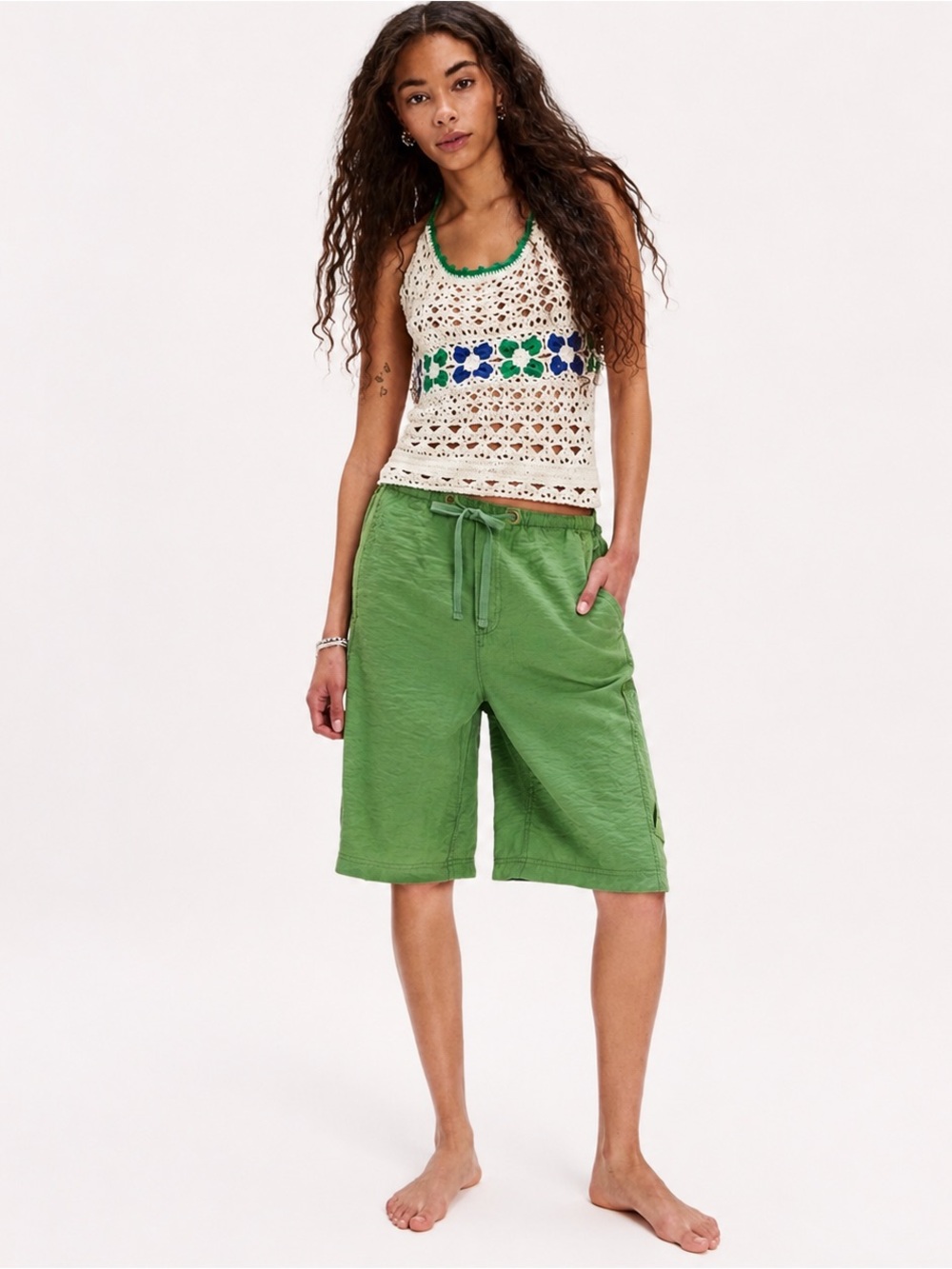 NWT Free People Palma Board Shorts Aspen Green Drawstring Bermuda Small